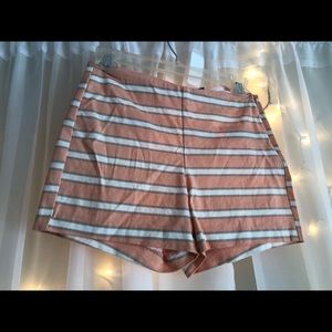 Peach and White Stripe High Waisted Shorts